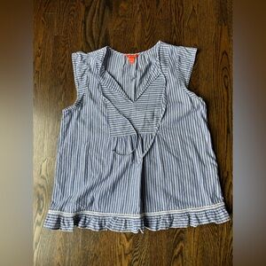 Joe Fresh Blue and White Ruffle Blouse Size XL